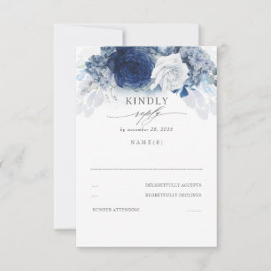 Silver Dusty and Navy Blue Bröllop OSA Kort