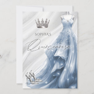Silver Dusty Blue Gnistra Dress Quinceañera Inbjudningar