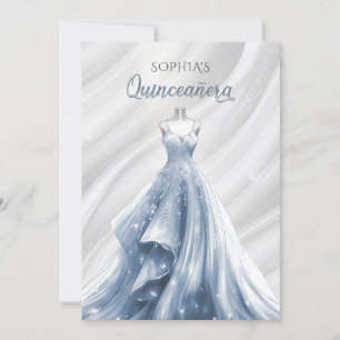 Silver Dusty Blue Gnistra Dress Quinceañera Quince Inbjudningar