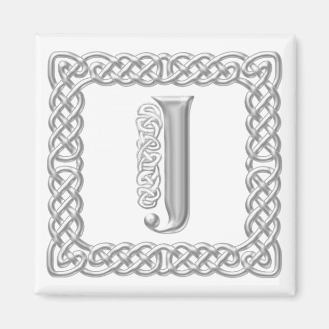 Silver Effect Celtic Knot Monogram Brev J Magnet (Framsidan)