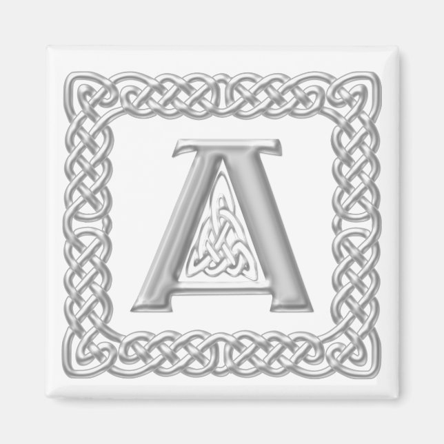 Silver Effekt Celtic Knot Monogram Brev A Magnet (Framsidan)