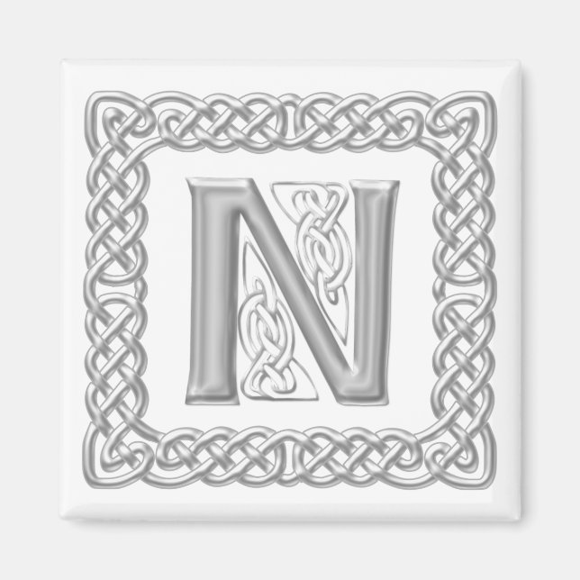 Silver Effekt Celtic Knot Monogram Brev N Magnet (Framsidan)