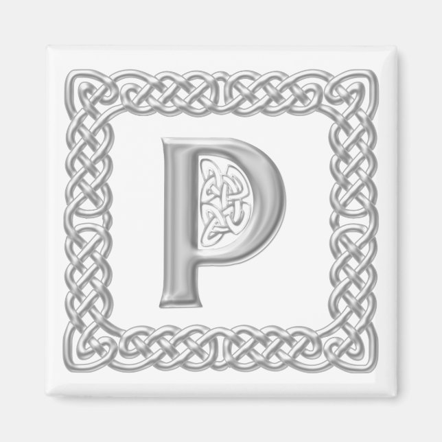Silver Effekt Celtic Knot Monogram Brev P Magnet (Framsidan)