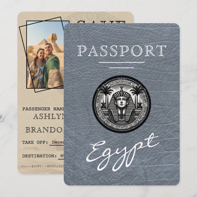 Silver Egypt Passport Wedding Save the Date Spara Datumet (Fram/baksida)