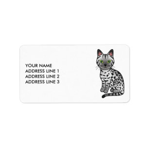 Silver Egyptian Mau Söt Katt & Anpassad Text Adressetikett