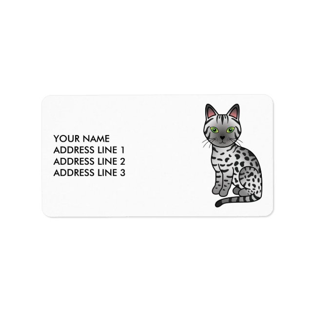 Silver Egyptian Mau Söt Katt & Anpassad Text Adressetikett (Framsidan)