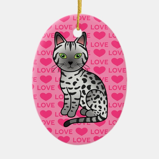 Silver egyptisk Mau katt illustration Julgransprydnad Keramik (Framsidan)