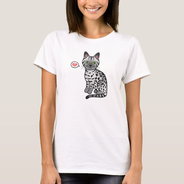 Silver egyptisk Mau katt illustration T Shirt (Framsida)