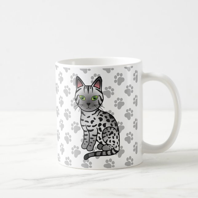 Silver Egyptisk Mau Söt Tecknad Katt Illustration Kaffemugg (Höger)