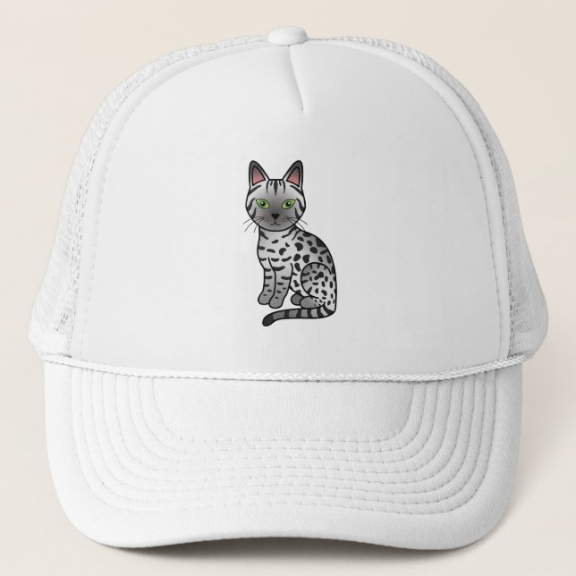 Silver Egyptisk Mau Söt Tecknad Katt Illustration Keps (Framsida)