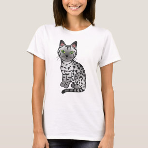 Silver Egyptisk Mau Söt Tecknad Katt Illustration T Shirt