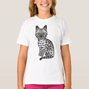 Silver Egyptisk Mau Söt Tecknad Katt Illustration T Shirt