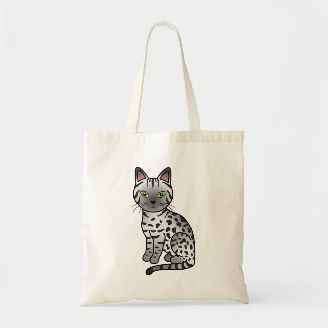 Silver Egyptisk Mau Söt Tecknad Katt Illustration Tygkasse (Framsidan)
