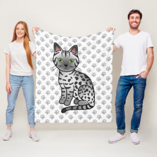 Silver Egyptisk Mau Söt Tecknad Katt & Tass Fleecefilt