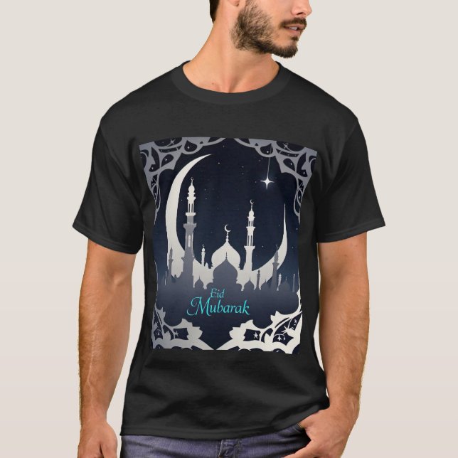 Silver Eid Mubarak Mosque Design Manar Tshirt T Shirt (Framsida)