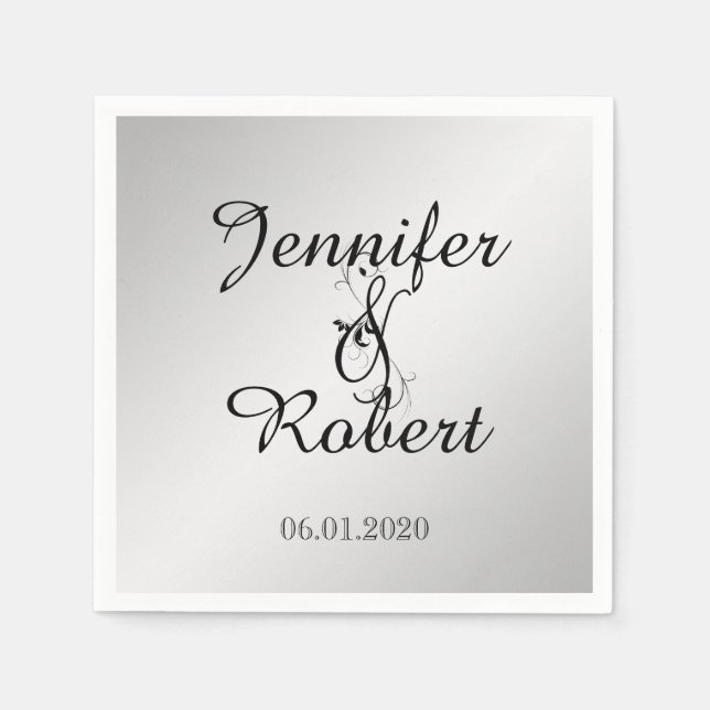 Silver Elegance Bröllop Napkin Pappersservett (Framsidan)