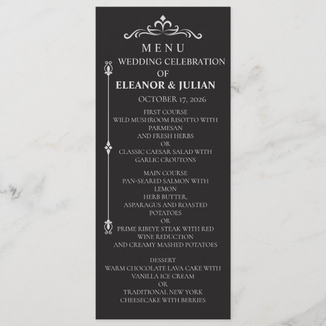Silver Elegance Collection Wedding Menu Card Meny (Framsida)