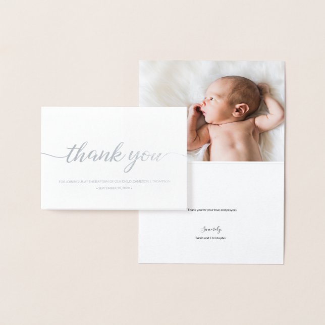 "Silver Elegance" Personlig Baby Baptism Tack Folierat Kort (Display)