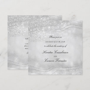 Silver Elegance Sparkling Modern Square Bröllop Inbjudningar