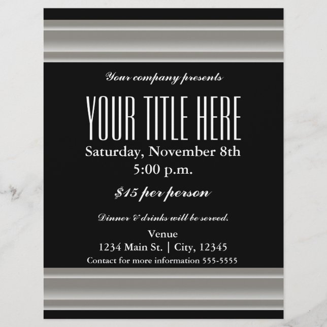 Silver Elegans Glamour Event Flyer Affisch (Framsidan)