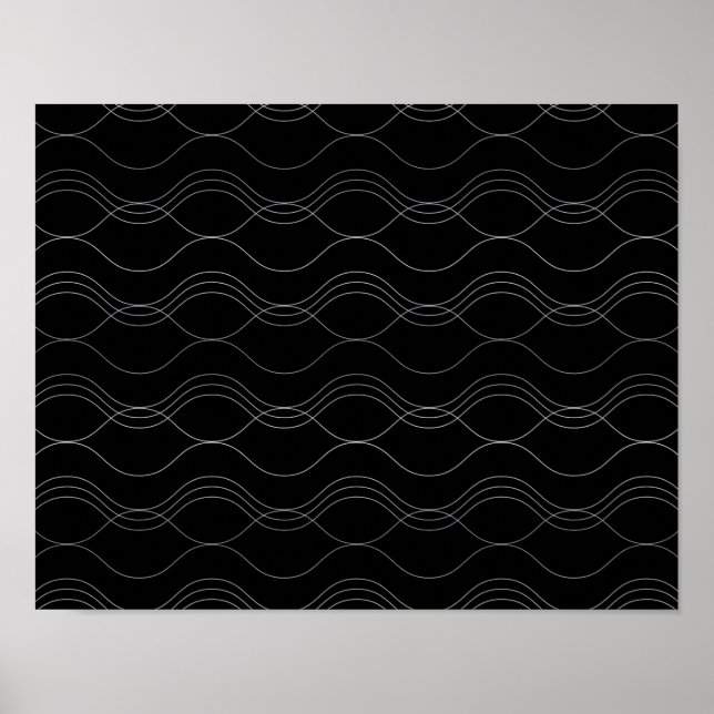 Silver, elegant, coola, modern, enkel vågigt mönst poster (Framsidan)