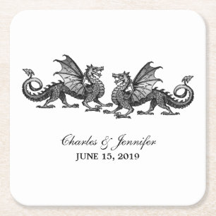 Silver Elegant Dragons Bröllop Pappra Underlägg Papper Kvadrat