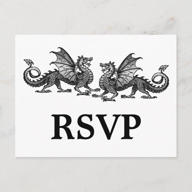 Silver Elegant Dragons Responsvykort Inbjudan Vykort (Framsida)