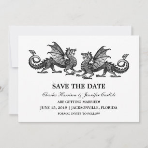 Silver Elegant Dragons Save Date Inbjudan