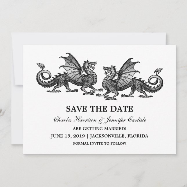Silver Elegant Dragons Save Date Inbjudan (Framsida)