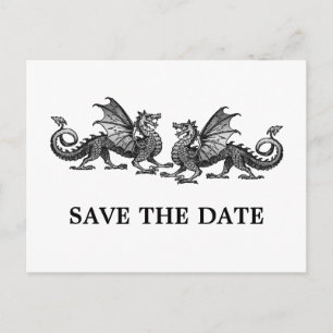 Silver Elegant Dragons Save Date Postcard Meddelande Vykort