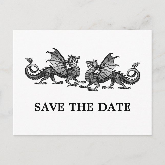 Silver Elegant Dragons Save Date Postcard Meddelande Vykort (Framsida)