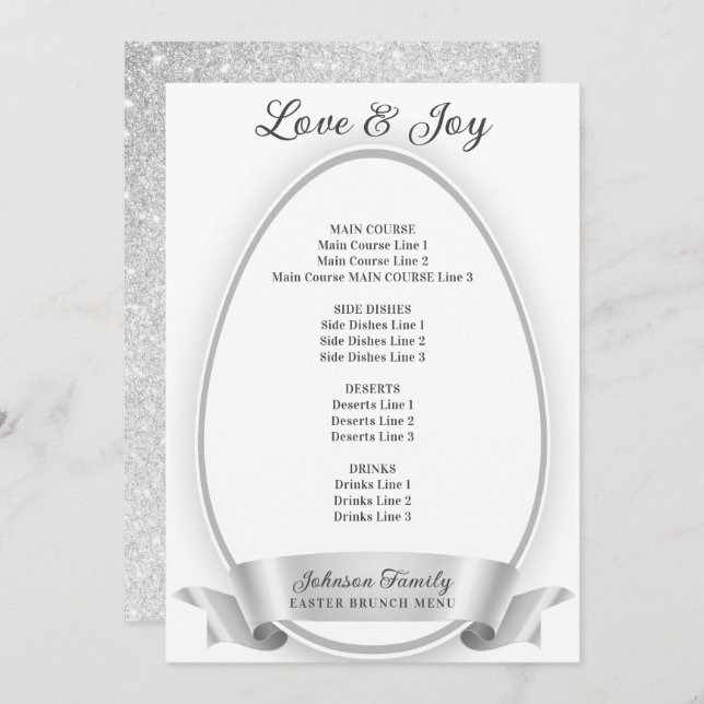 Silver Elegant Enkelt Påskägg Brunch Middag Meny (Fram/baksida)