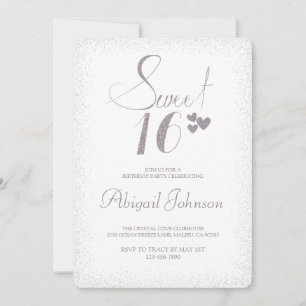 Silver Elegant Girls Sweet 16 Birthday Inbjudningar