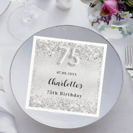 silver elegant konetti 75:e födelsedag pappersservett