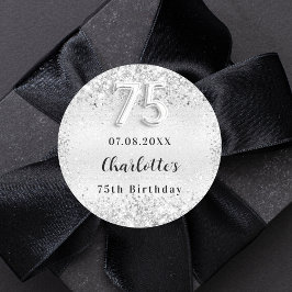 silver elegant konetti 75:e födelsedag runt klistermärke