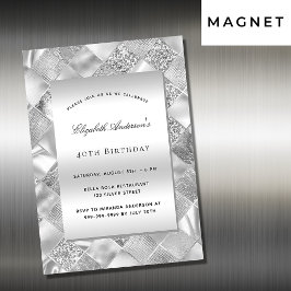 Silver elegant, modern lyxfödelsedag magnetisk inbjudningskort