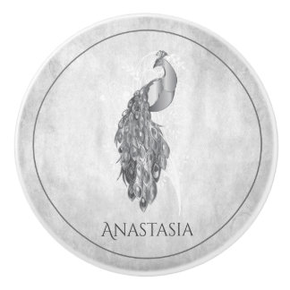 Silver Elegant Peacock Personlig Ceramic Knob Knopp