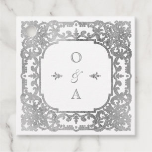 Silver elegant romantisk ornat vintage bröllop gåvor etiketter