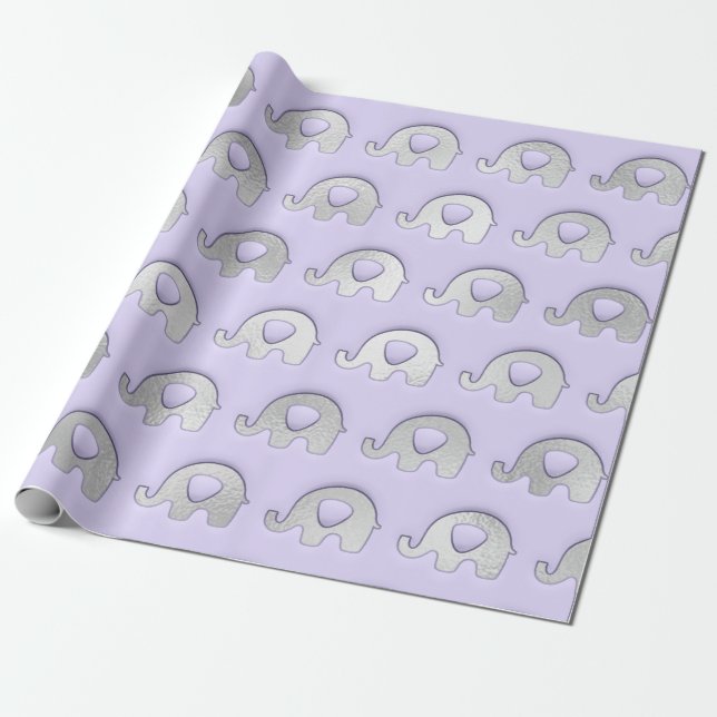 Silver Elephants Baby Shower Boy Lavender Grått Gr Presentpapper (Utrullad)