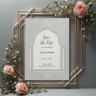 Silver Embossed Blommigt Arch Bröllop spara datum Inbjudningar