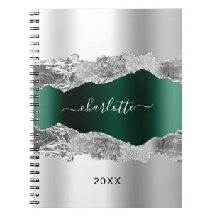 Silver emerald grönt agate marble namn skript anteckningsbok