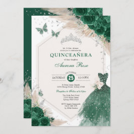 Silver Emerald Grönt Boho Ro Quinceañera Party Inbjudningar