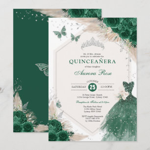 Silver Emerald Grönt Boho Ro Quinceañera Party Inbjudningar