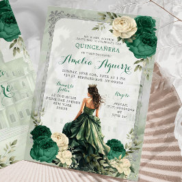 Silver Emerald Grönt Castle Princess Quinceañera Inbjudningar