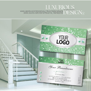 Silver Emerald Grönt Glitter Rhinestones med Logot Visitkort
