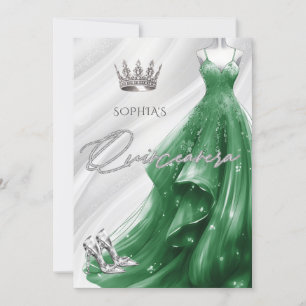 Silver Emerald Grönt Gnistra Dress Quinceañera Inbjudningar