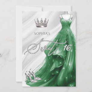 Silver Emerald Grönt Gnistra Dress Sweet 16 Inbjudningar