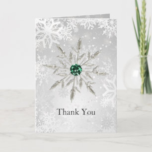 silver emerald grönt snöflingor bröllop Tack Kort