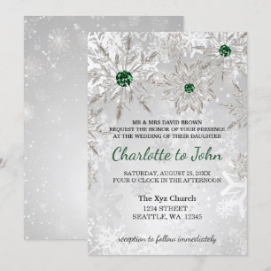 silver emerald grönt snöflingor vinterbröllop inbjudningar