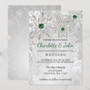 Silver Emerald Grönt snöflingor Winter Wedding Inbjudningar